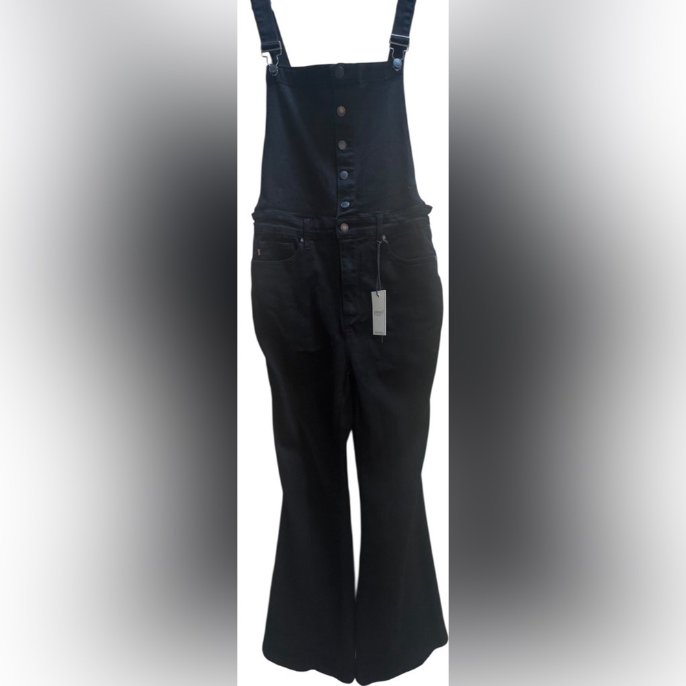Judy Blue Black Flare Overalls XL High Rise Stretch Button Front NWT
